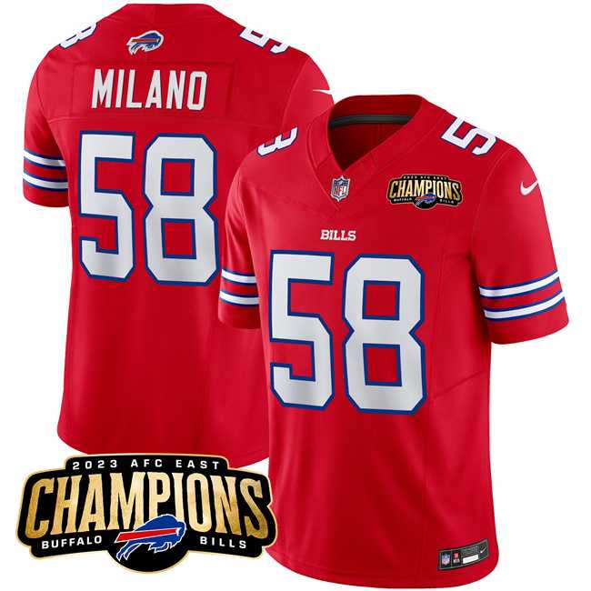 Men & Women & Youth Buffalo Bills #58 Matt Milano Red 2023 F.U.S.E. AFC East Champions Ptach Stitched Jersey